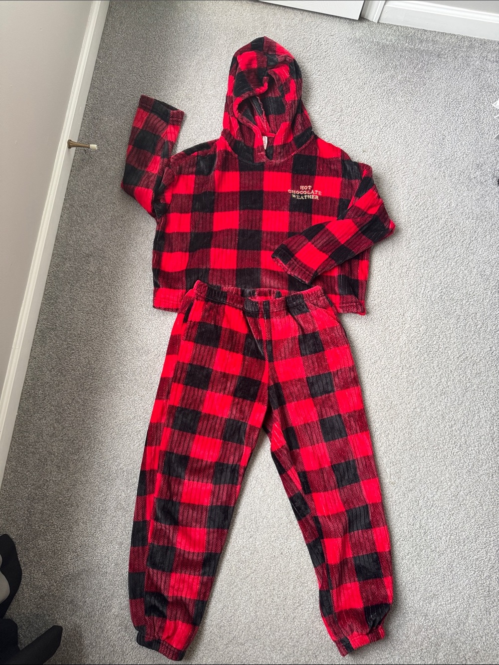 Women's Red and Black Buffalo Plaid Hooded Pajama Set SOFT Plush